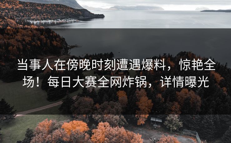当事人在傍晚时刻遭遇爆料，惊艳全场！每日大赛全网炸锅，详情曝光