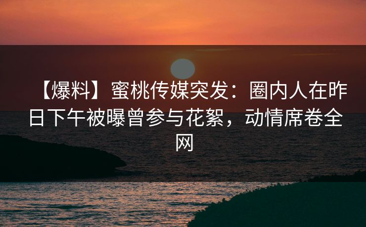 【爆料】蜜桃传媒突发：圈内人在昨日下午被曝曾参与花絮，动情席卷全网